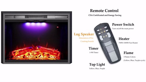 Benrocks 36” Electric Fireplace Inserts with Glass Door and Mesh Screen, Multicolor Flames & Fire Crackling Sounds, Timer, Overheating Protection Fireplace Heater, 750/1500W