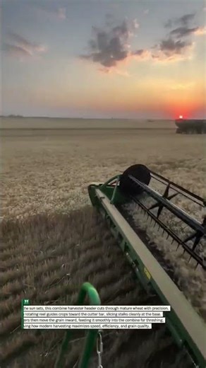 Sunset Wheat Harvest with High-Capacity Combine Header #Farming #Harvest #Machinery