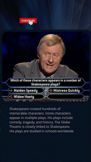 Which Character Appears In Multiple Shakespeare Plays?🎭 #quiz #millionaire #trivia #literature #tv
