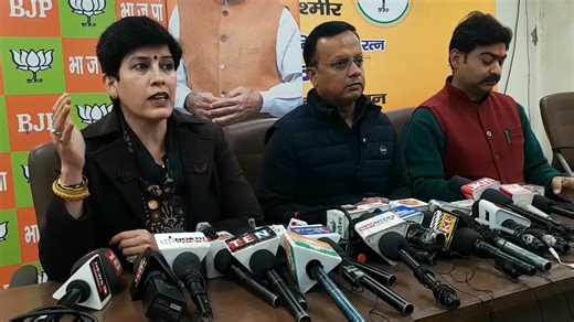 J&K BJP Spokespersons Dr. Tahir Choudhary and Smt. Rajni Sethi addressing a press conference at BJP Headquarters in Jammu. | BBM News channel