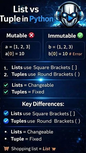 List vs Tuple in Python 🔥 | Mutable vs Immutable | Python Shorts