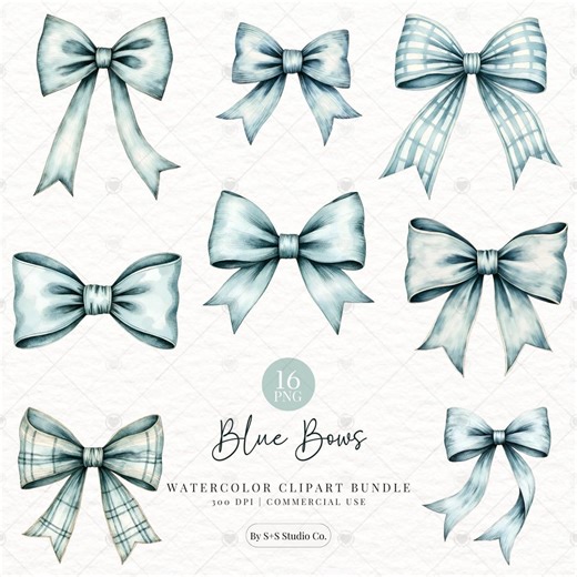 Watercolor Blue Bow Clipart - PNG Set of 16 Coquette Blue Bows (commercial Use) - Etsy