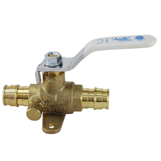 Check The Home Depot's Q&A Before Buying: Apollo 1/2 in. Brass PEX-A Barb Ball Valve with Drain and Mounting Pad