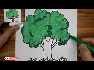 رسم شجره | كيف ترسم شجره برقم ( 3 ) بطريقه سهله خطوه بخطوه بالالوان للمبتدأين والكبار