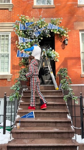 @stoopandthecity on Instagram: "Let’s build the Super Bowl Stoop together! 💙🏈🏈🏈💙 @thestoopdaddy’s team made it into the big game so we wanted to have a fun football 🏈 stoop for all sports fans to enjoy. It will go back to Valentin’s day right after 🥰❤️"