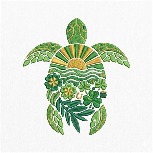 Lucky Sea Turtle Embroidery File, Shamrock Turtle St Patrick Machine Design - Etsy