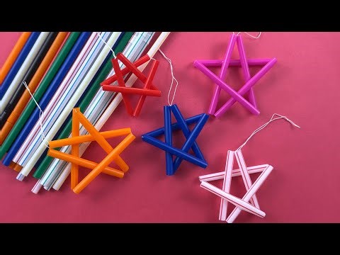 【簡単ストロー工作】星形オーナメントの作り方💡How to make a straw star🌟#Star#スター#星#ヒンメリ#吸管#編#별#빨대#保存#스타#工作#結び方#ストロー#再利用#DIY