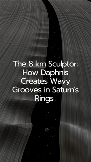 Factually Interesting on Instagram: "The 8 km Sculptor: How Daphnis Creates Wavy Grooves in Saturn's Rings Within Saturn's majestic ring system, specifically in the outer A Ring, lies a fascinating and narrow strip just 42 kilometers wide known as the Keeler Divide (or Keeler Gap). Residing within this gap, like a small cosmic sculptor, is the tiny moon Daphnis. Though Daphnis measures only about 8 kilometers in diameter, its size is inconsequential compared to the immense power of its gravitati