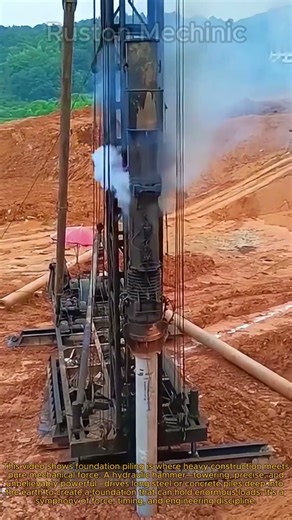 Massive Machinery in Action: Hydraulic Hammer Drives Piles for New Foundation