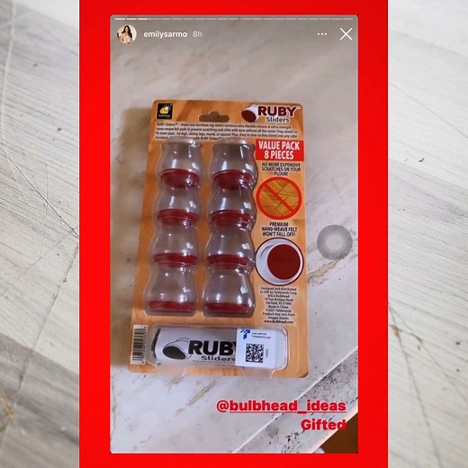 @EmilySarmo shows us how she puts Ruby Sliders on her dining room chairs and compares them to the regular, worn-out felt tips! Ruby Sliders are new chair leg covers that protects your floors, prevent scratching, and slide with ease without all the noise! They fit snuggly on any size leg and glide across any floor. You can even move your largest furniture with no effort at all. | BulbHead