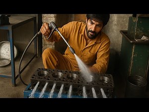 Engine Cylinder Head Cleaning with High-Pressure Water | Professional WorkshopTechnique
