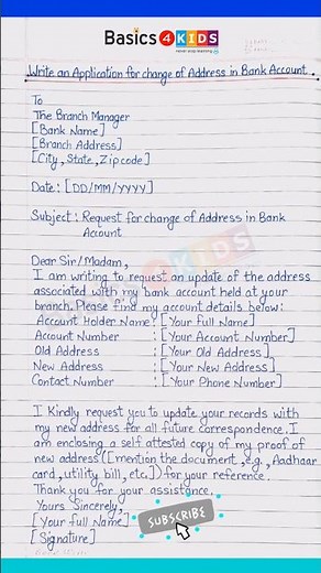 Write An Application for Change of Address in Bank Account | Request for updating address in Bank