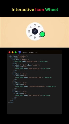 Interactive Icon Wheel: Radial Menu UI in HTML, CSS, JS#coding #programming #icon #radiobutton #uiux