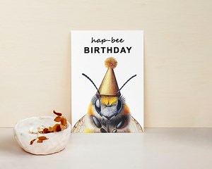 Postcard Hapbee Birthday | Happy Birthday Card | Bee Birthday Card (blank Back) - Etsy