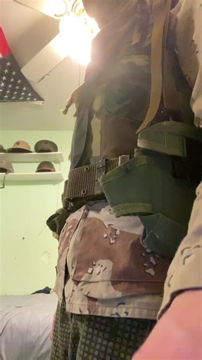 Desert shield impression almost done, need to get goggles, chocolate chip camo pants, and a few more things for the webbing and also jungle boots.#desertshield #larper #fyp