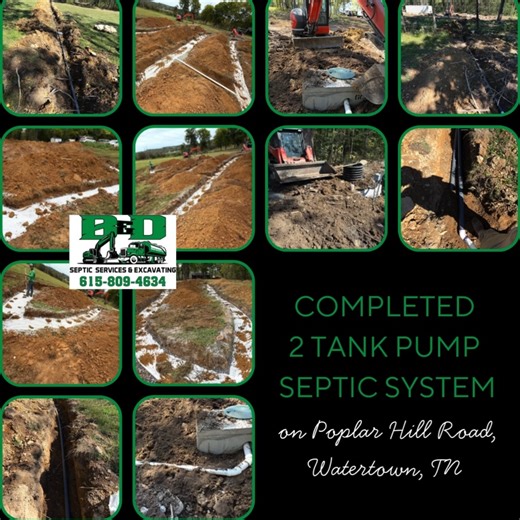 👷‍♂️ Wrapped up a great project this week! 💧 Our crew completed a 2-tank pump septic system on Poplar Hill Road in Watertown, and everything’s running perfectly! It’s always rewarding to help our neighbors keep their systems working the way they should — safe, clean, and efficient. We take pride in quality work and great service on every job, big or small.💪 Thanks, Watertown, for continuing to trust B&D Septic Service to get the job done right! Give us a call for all your septic needs! 📲615-