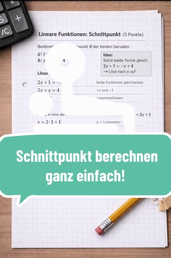 Zwei Geraden, ein Schnittpunkt! ✏️ Ich zeige dir Schritt für Schritt, wie du die Funktionen gleichsetzt und den Schnittpunkt sicher berechnest perfekt für die Prüfung. 📚 Folge mir für mehr einfache Mathe-Erklärungen! #mathe #msa #analysis #schule #abi