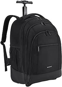BAGSMART Rolling Backpack, Travel Laptop Backpacks with Wheels, Large Roller College Bookbag, wheeled Computer Bag Business Luggage Carry on for Men Fits 17 Inch Laptop, Black