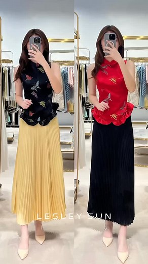 一种新的搭配思路给到大家，Estrella Orient Top Alaric Pleated Maxi Skirt，高级感满满 ，飘逸且松弛，今年新年就这么穿！ | Lesley Sun KL