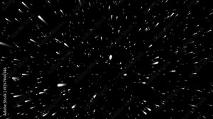 Warp speed star travel animation in black and white space tunnel effect Black and white warp speed star field simulating fast travel through space