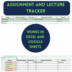 Assignment and Lecture Tracker Template - Excel and Google Sheets - Etsy