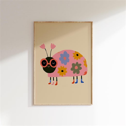 Floral Ladybug Print, Groovy Nursery Wall Art, Retro Bug Kids Room Decor, Ladybug Printable, Insect Digital Download - Etsy Australia