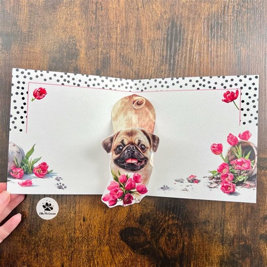3d Pop-up Dog Birthday Card, Flowers for My Beloved, Birthday Greeteng Card, Funny Dog Cards, Cute Pug Cards by Artist - Etsy