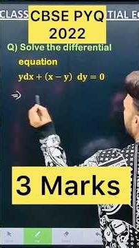 Q) Solve the differential equation 𝐲𝐝𝐱+(𝒙−𝒚)𝐝𝐲=𝟎 #cbse2026 #maths #cbse2024 #integration