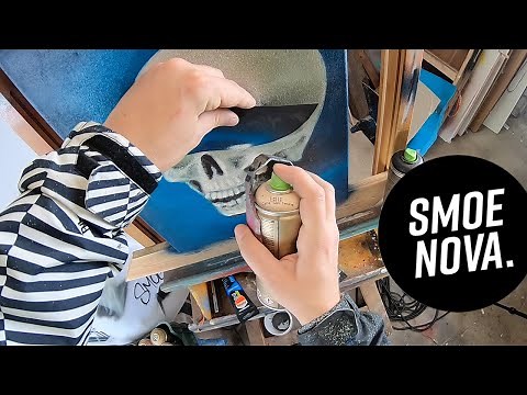 spray paint TUTORIAL | realistic SKULL CANVAS with tiny details