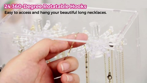 Necklace Holder, Acrylic Necklace Organizer, Rotatable Clear Jewelry Holder Organizer Display Case for Long Necklaces Pendant Bracelets, Jewelry Holder Box with Velvet Tray for Rings Earrings