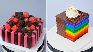 Square Chocolate Cake and Rainbow Layer Cake