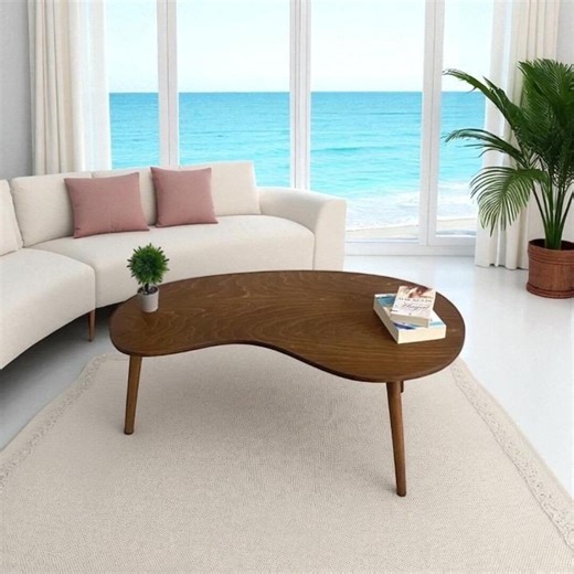 Modern Wood Coffee Table, Kidney Bean Oval Tea Table - Etsy