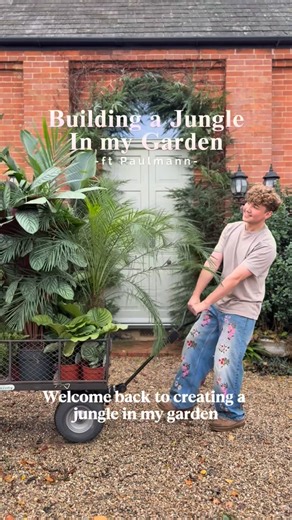 Jack Kinsey [Interior Design Masters] on Instagram: "ad FINALLY, welcome back to part 2 of building a jungle in my garden 🌿🌴 I’ve invested in some incredible plants and antique statement pots for this space… but the winter light had me stressing. So I teamed up with @paulmann_lighting to basically hack the climate and trick the plants into thinking they’re living their best life in the Bahamas. Their URail system with grow bulbs lets me move spotlights anywhere along the track — and the specia