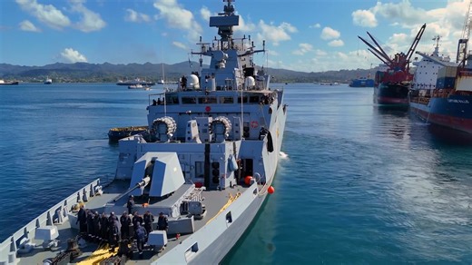 Moce Mada and safe sailing! 🇮🇳⚓ INS Kadmatt departs Suva Port after a successful 3-day visit to Fiji. Strengthening ties and maritime cooperation in the spirit of Veilomani Dosti #FijiIndiaRelations #INSKadmatt | India in Fiji (High Commission of India, Suva)