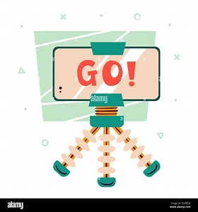 Go. Little cute green tripod and moile phone with video on the screen. Blogger attribute. Technologies. Elements. Flat colourful vector illustration Stock Vector Image & Art - Alamy