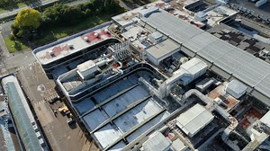 Aerial perspective of chemistry lab building complex, scientific analyses research building in Nottingham, United Kingdom