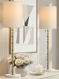 Buffet Lamps Set of 2, 28.5”H Modern Luxury Lamps with Marble Base, Brass Finish and Linen Shade, UL Certified – Elegant Lighting for a Warm Atmosphere in Entryway, Living or Dining Room