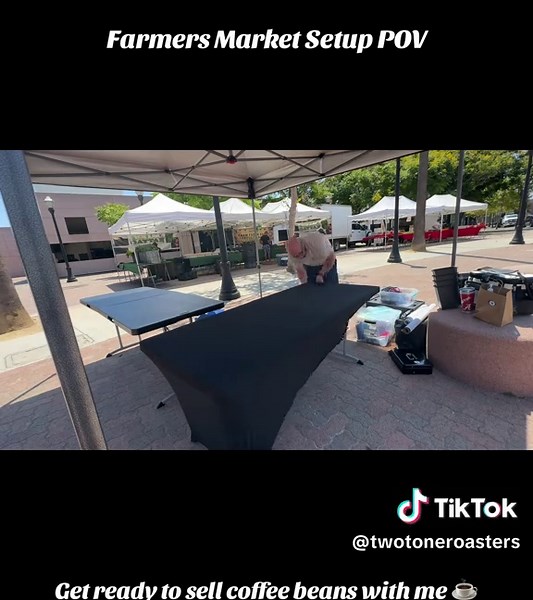 Get ready to sell coffee beans with me. Booth setup POV. #coffeeroaster #coffeeroasting #coffeebeans #smallbatchcoffee #supportlocal