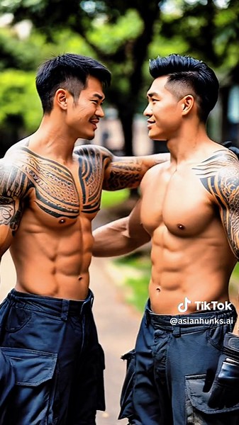 #hunks #asian #gay #kiss #firefighter