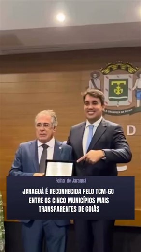 Folha de Jaraguá on Instagram: "O município de Jaraguá foi reconhecido, na manhã desta terça-feira, como um dos cinco municípios goianos que mais se destacaram em Transparência Pública nos Poderes Executivo e Legislativo. A honraria foi concedida durante a Premiação da Transparência dos Municípios Goianos, promovida pelo Tribunal de Contas dos Municípios do Estado de Goiás (TCM-GO), em Goiânia. O prefeito Paulo Vitor representou Jaraguá na solenidade, acompanhado da procuradora do município, Dra