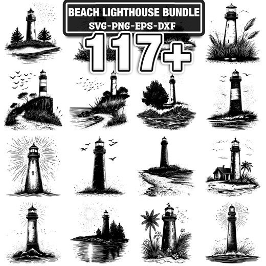 117  Beach Lighthouse Svg, Png, Dxf, Eps Designs Bundle | Instant Digital Download - Etsy