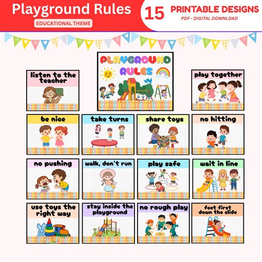 Playground Rules Posters: Classroom Display, Safety Visuals (PDF Download) - Etsy