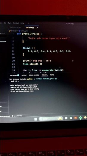 python program to add lyrics with some time breaks 💔.ll pal pal song #lyrics