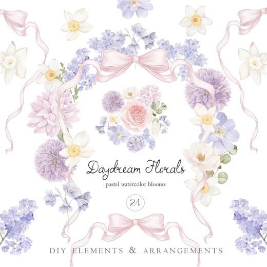 Watercolor Floral Clipart Set, Pastel Flower DIY Elements (PNG) - Etsy UK