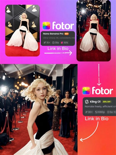 Grammy Glambot Shot ✨🎬 Turn your photo into a red-carpet Glambot-style slow-motion video with AI. No studio. No crew. Just instant glam. 👉 Try it now on Fotor App💫 💬 Comment “PROMPT” and I’ll drop the exact prompt for this effect 👇 #fotor #fotorai #glambot #grammys #cameracontrol #aivideo #imagetovideo #redcarpet #celebritylookalike #tiktokreels #fyp