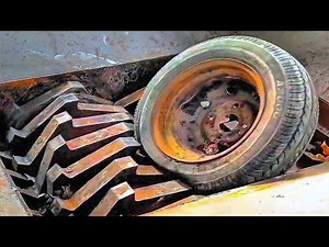 Shredder machine vs Car tyres metal rim! Extreme metal shredding