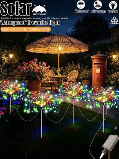 1/4pcs Outdoor Solar Garden Decoration Fireworks Light, Waterproof Fairy Light, 8 Lighting Modes, Suitable For Garden, Corridor, Courtyard Decoration Lights, As Well As Common Decoration Lights In Shopping Malls, Lawns, Paths, Gatherings, Parties, And Festivals. Smart Switch, Automatically Lights Up At Night And Turns Off During The Day. Outdoor Solar Garden Lights, DIY Flexible Starburst Lamp Posts, Create Colorful Garden Lights | SHEIN