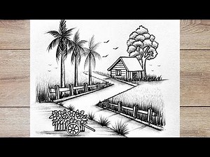 How to drawing perspective house road scenery