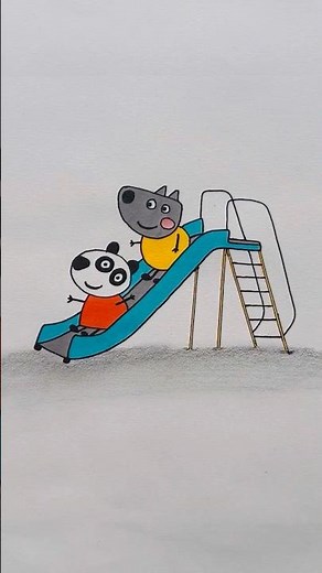 ✅️ Pandora Panda and Wyatt Wolf Playing on the Slide! 🐷 Peppa Pig Drawing for Kids ✅