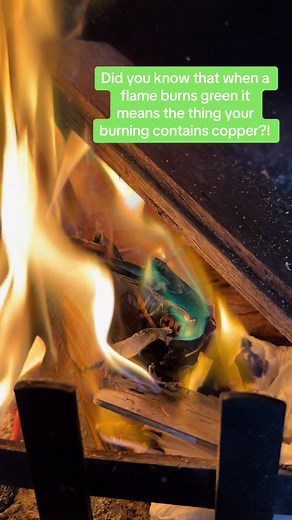 A green flame can also be caused by the presence of boron or thallium, but this is quite unlikely. copper-based ink is common so probably most likely in this case. 😃 #sciencefacts #firefacts #fire #firestarter #firegirl #firebug #flame #survival #funfact